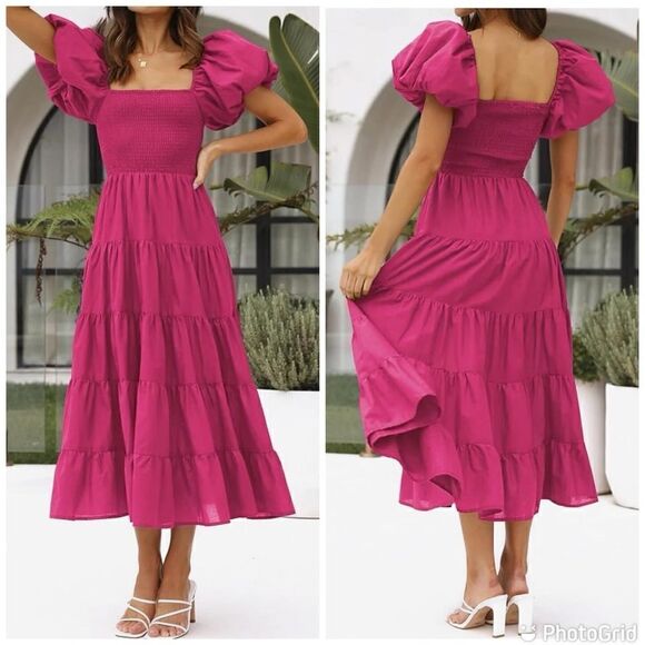 New Sexy Off Shoulder Short Puff Sleeve High Waist Casual Ruched Ruffle MIDI - Picture 2 of 10